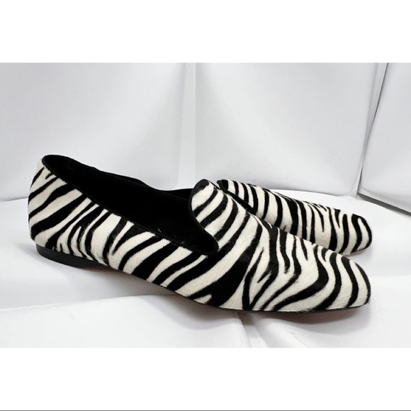 Hugo Boss Womens 37 Sz 7 Calf-hair Fur Zebra Print Loafer Flats Black - Picture 8 of 11